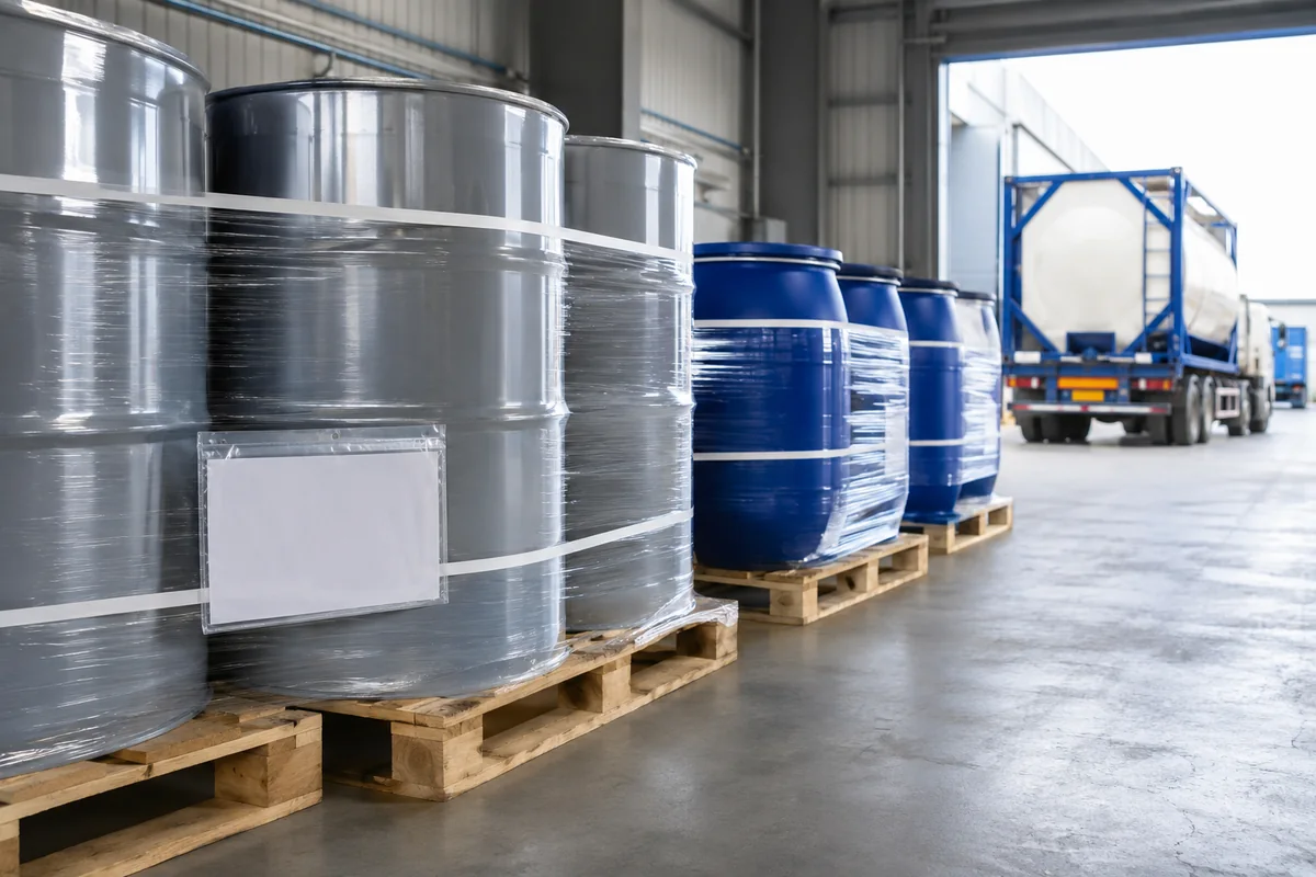 Sealed drums prepared for organosilicon export shipment